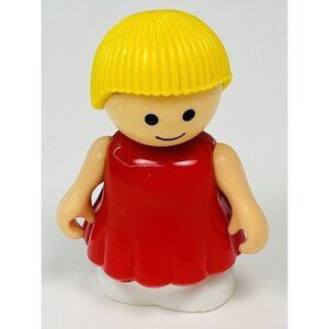 VTG PLAYSKOOL 2" Plastic Lil Playmates Shelcore Girl Figure Toy Red Dress Blonde